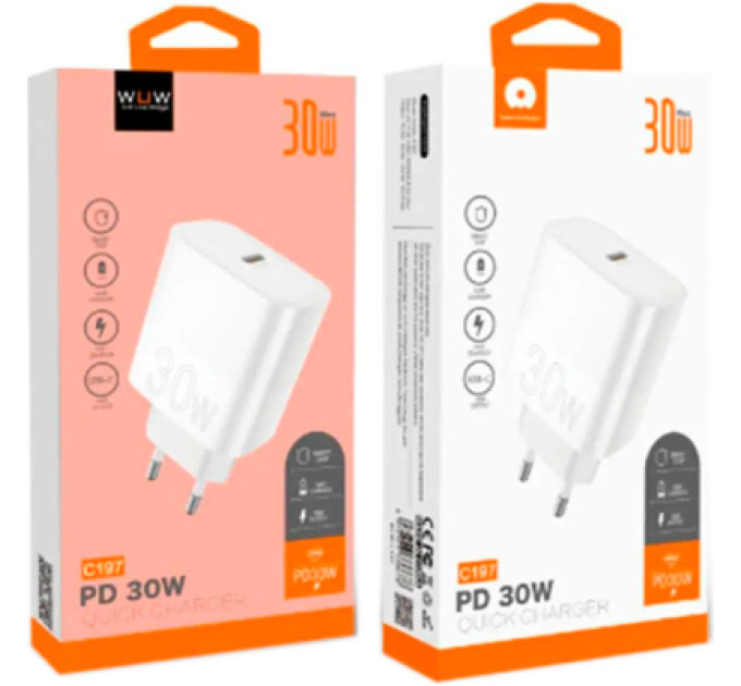 WUW Зарядний пристрій WUW C197 USB-C PD30W White (6972573336678)