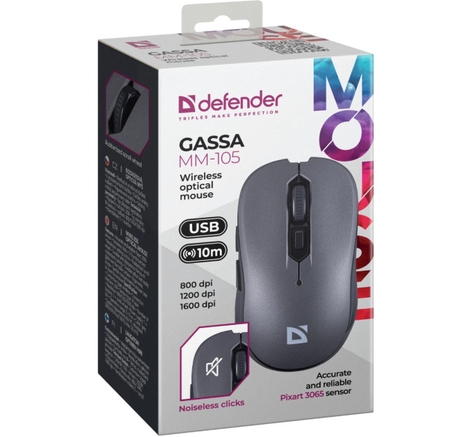 Defender Мишка Defender Gassa MM-105 Wireless Silent Grey (52104)
