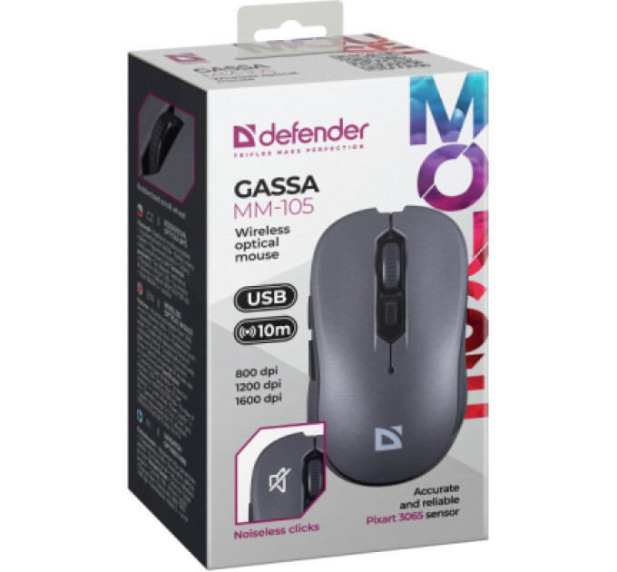 Defender Мишка Defender Gassa MM-105 Wireless Silent Grey (52104)