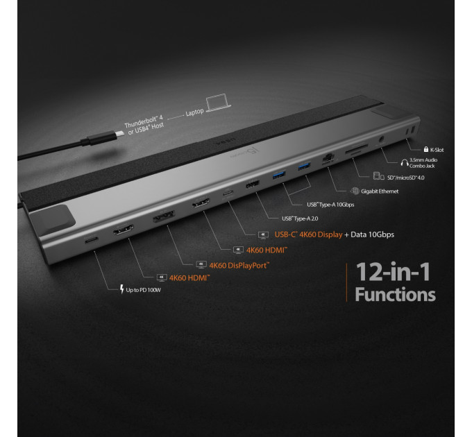 J5create Док-станція J5create USB-C 12-в-1 (JCD554-N)
