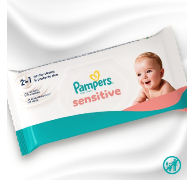 Pampers Дитячі вологі серветки Pampers Sensitive 2 x 80 шт(160 шт) (8006530135252)