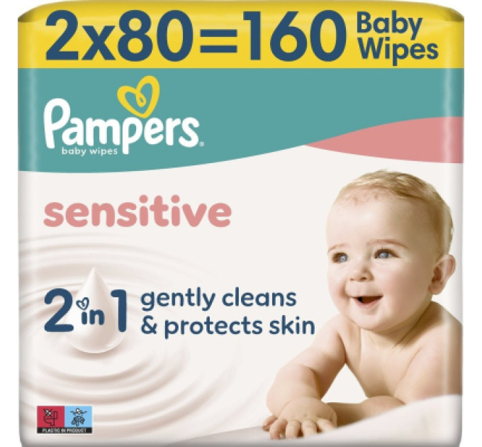 Pampers Дитячі вологі серветки Pampers Sensitive 2 x 80 шт(160 шт) (8006530135252)