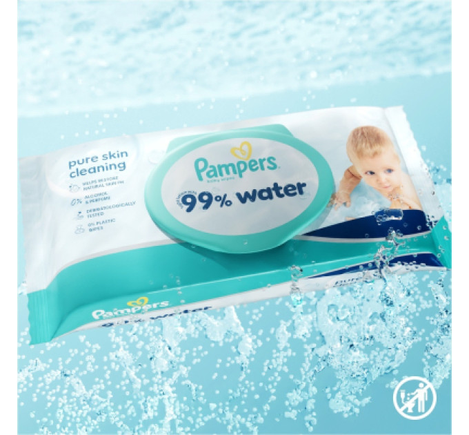 Pampers Дитячі вологі серветки Pampers 99 Water, 180 шт (8006530116206)