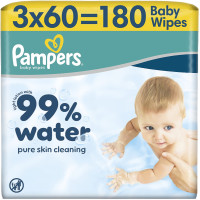 Дитячі вологі серветки Pampers 99 Water, 180 шт (8006530116206)