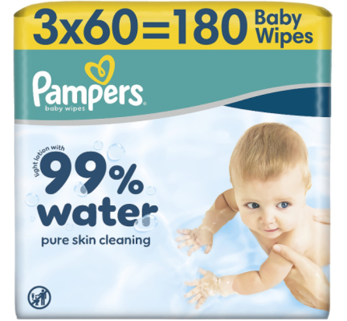 Pampers Дитячі вологі серветки Pampers 99 Water, 180 шт (8006530116206)