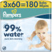 Pampers Дитячі вологі серветки Pampers 99 Water, 180 шт (8006530116206)