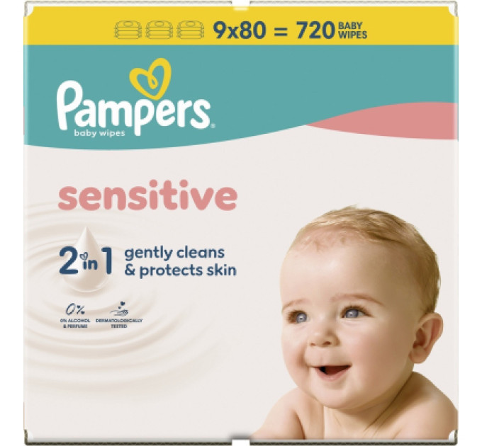 Pampers Дитячі вологі серветки Pampers Sensitive, 720 шт (8006530134750)