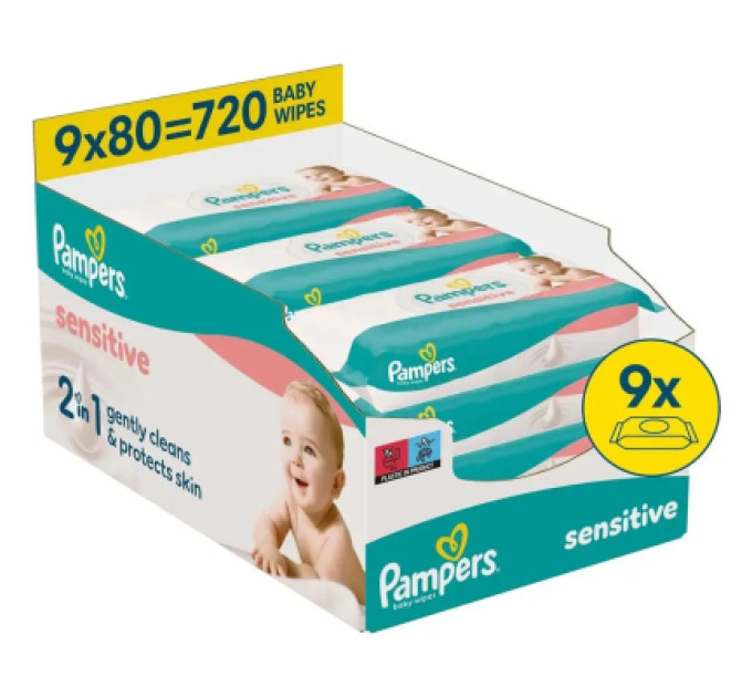 Pampers Дитячі вологі серветки Pampers Sensitive, 720 шт (8006530134750)