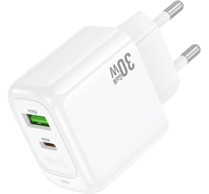 HOCO Зарядний пристрій HOCO CS55A 1xUSB-C PD30W + 1xUSB QC3.0 white (6942007631549)