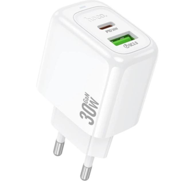 HOCO Зарядний пристрій HOCO CS55A 1xUSB-C PD30W + 1xUSB QC3.0 white (6942007631549)