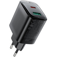 Зарядний пристрій Acefast A106 1xUSB-C PD45W + 1xUSB QC3.0 GaN black (6974316284031)