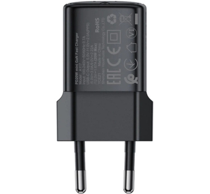 Acefast Зарядний пристрій Acefast A117 USB-C PD20W GaN black (6974316284987)