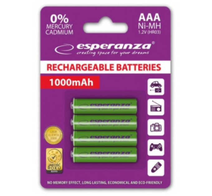 Акумулятор Esperanza AAA 1000mAh Ni-MH * 4 green (EZA102G)