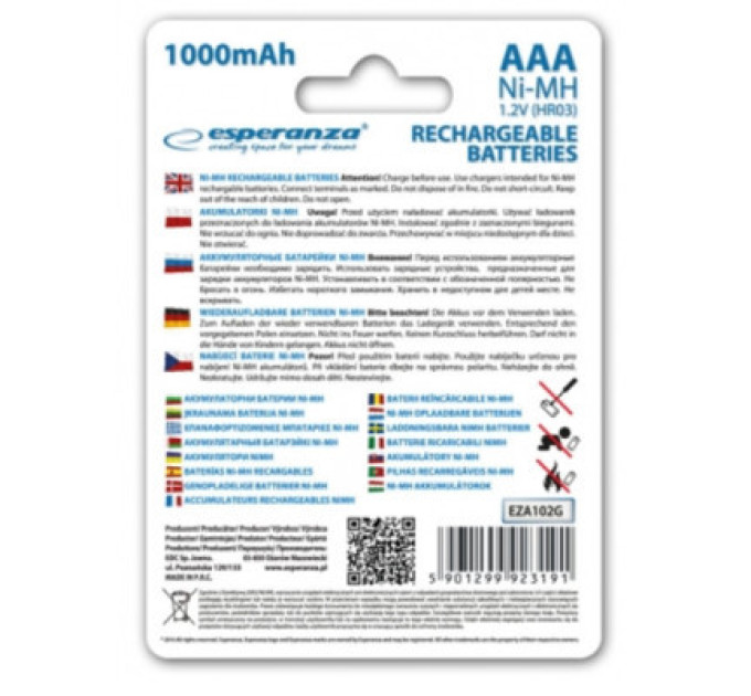 Акумулятор Esperanza AAA 1000mAh Ni-MH * 4 green (EZA102G)