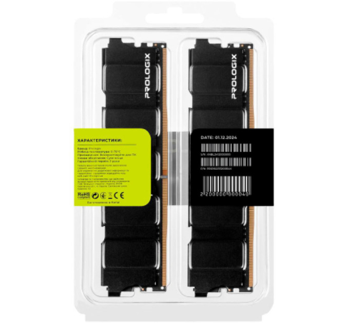 Модуль пам'яті для комп'ютера DDR4 16GB (2x8GB) 3200 MHz Black Prologix (PRO16GB3200B4K)