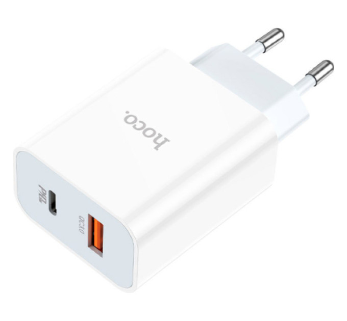 Зарядний пристрій HOCO C97A 1xUSB-C PD20W + 1xUSB QC3.0 White (6931474766076)