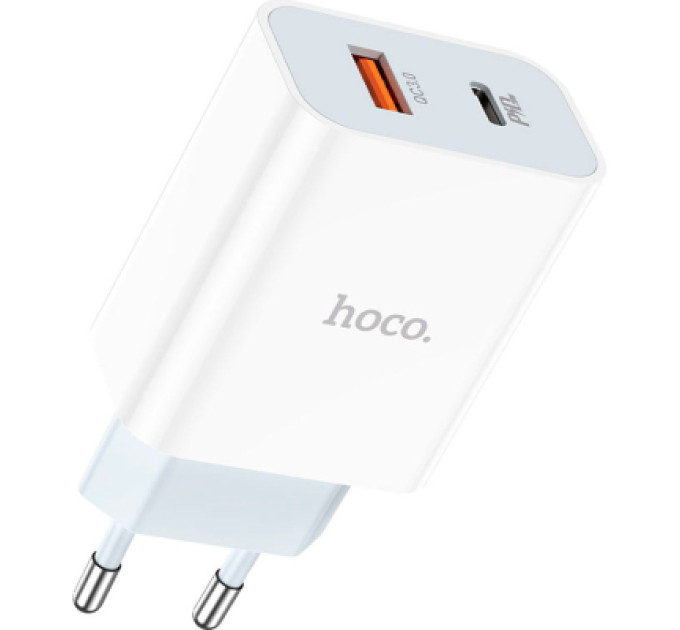 Зарядний пристрій HOCO C97A 1xUSB-C PD20W + 1xUSB QC3.0 White (6931474766076)