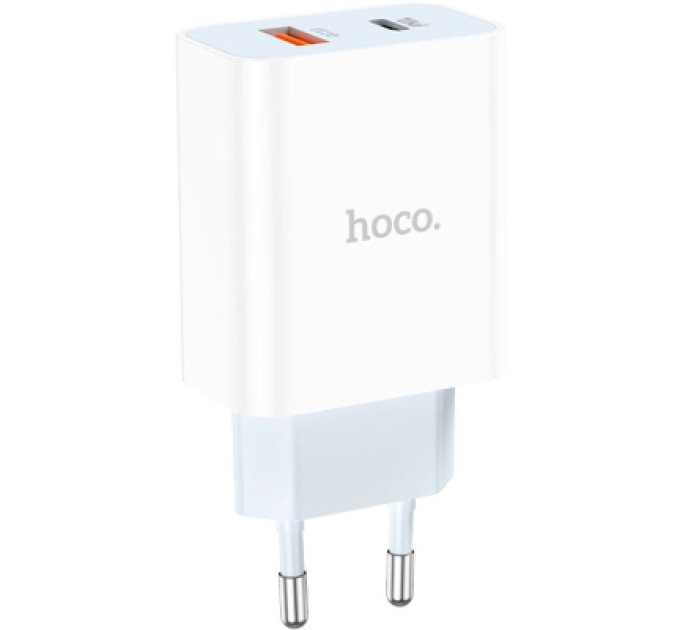 Зарядний пристрій HOCO C97A 1xUSB-C PD20W + 1xUSB QC3.0 White (6931474766076)