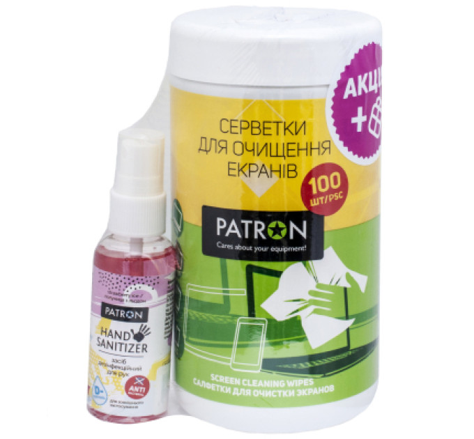 Універсальний чистячий набір Patron Screen wipes 100pcs F3-027 + Hand sanitizer 50ml (CS-PN-F3-050-2)