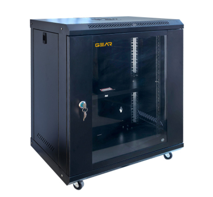 GEAR Шафа настінна GEAR 15U 19" 600x600x750 мм, + полка 19", black (GWMSN-15U-600-600)