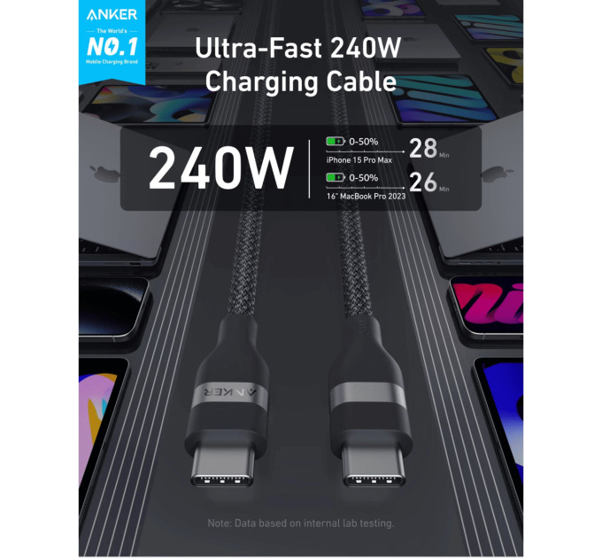 Anker Кабель Anker Upcycled-Braided USB-C - USB-C (M/M), 240W, 0.9 м, Black (A82E2H11)