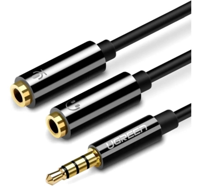 Ugreen Кабель мультимедійний 3.5mm M to 2x3.5mm F 0.2m AV141 black Ugreen (30619)