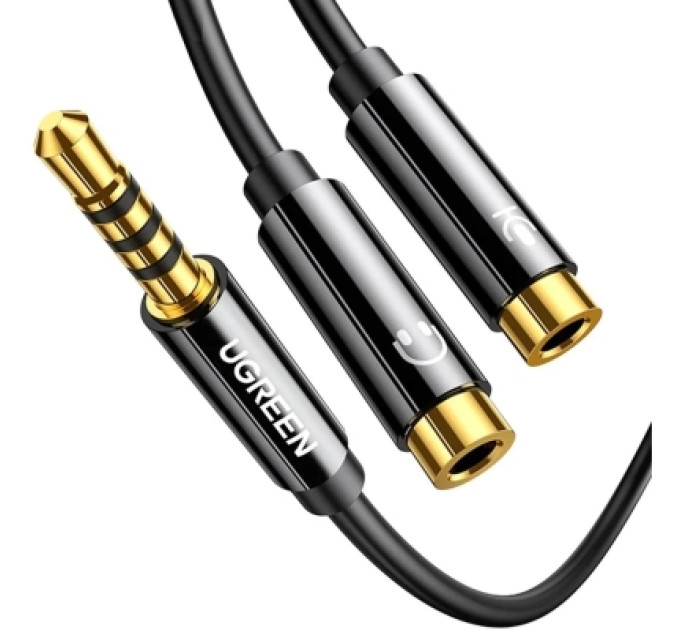 Ugreen Кабель мультимедійний 3.5mm M to 2x3.5mm F 0.2m AV141 black Ugreen (30619)