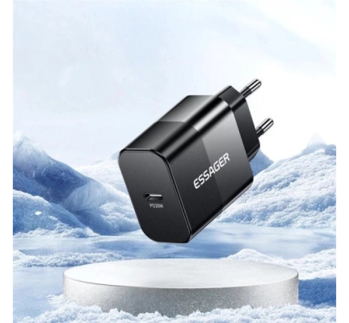 Essager Зарядний пристрій Essager USB-C PD20W + cable USB-C to USB-C 60W black (E20JSB1-SYTT1-T)