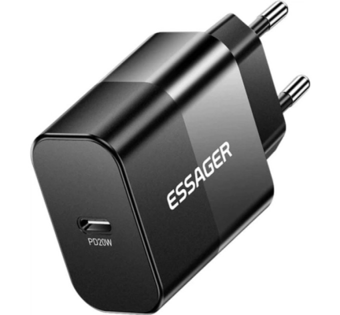 Essager Зарядний пристрій Essager USB-C PD20W + cable USB-C to USB-C 60W black (E20JSB1-SYTT1-T)