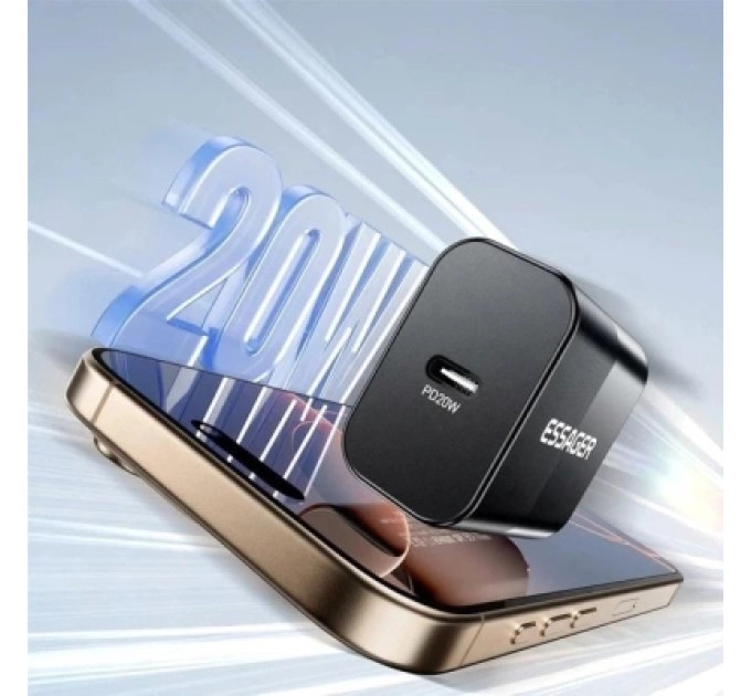 Essager Зарядний пристрій Essager USB-C PD20W + cable USB-C to USB-C 60W black (E20JSB1-SYTT1-T)
