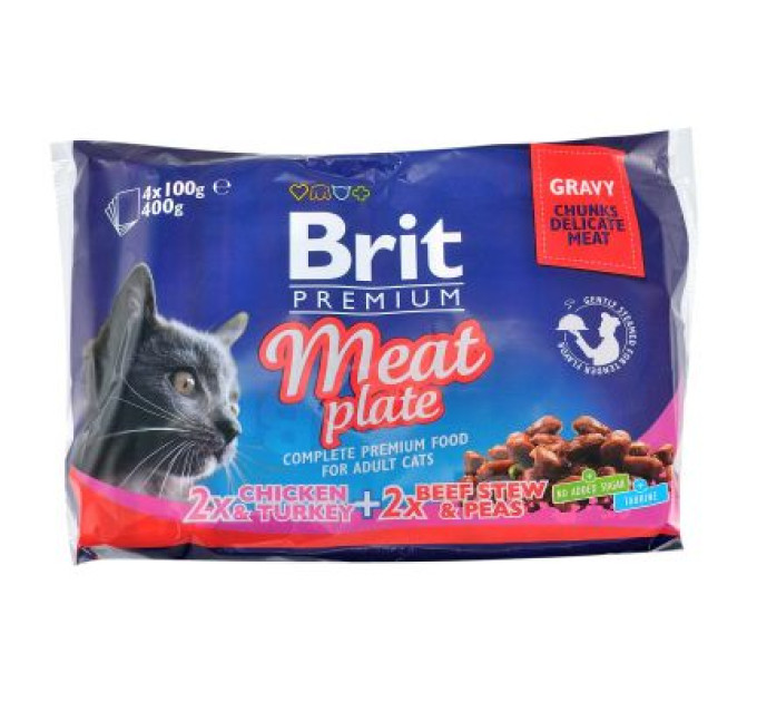 Brit Premium Вологий корм для кішок Brit Premium Cat м'ясна тарілка 4 шт по 100 г (8595602506262)