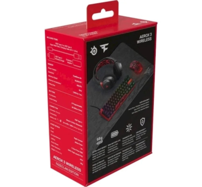 SteelSeries Мишка SteelSeries Aerox 3 Bluetooth RGB Faze Clan Edition Red (62609)