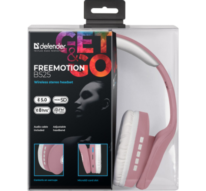 Defender Навушники Defender FreeMotion B525 Bluetooth Pink-White (63528)