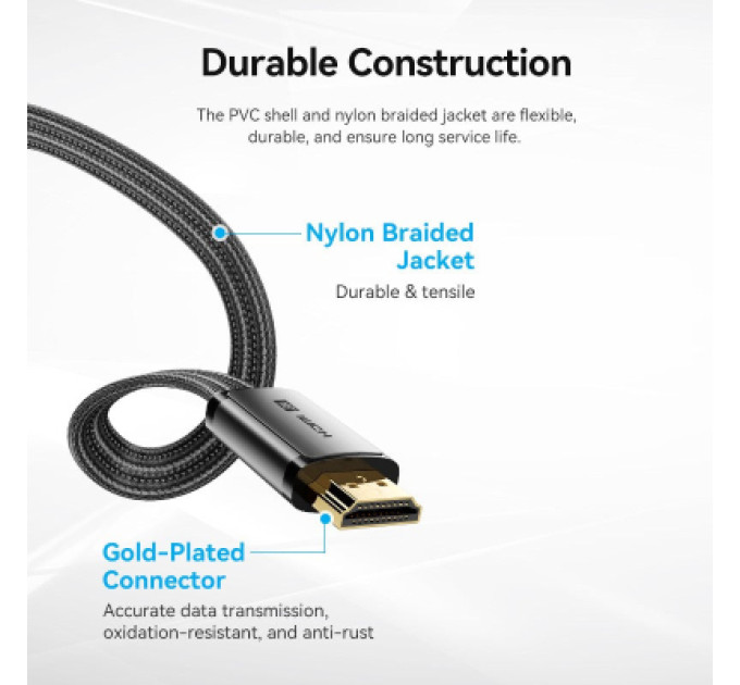 Vention Кабель мультимедійний HDMI to HDMI 2.0m V2.1 8K 60Hz flat Vention (ALKBH)