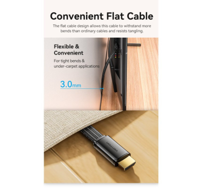 Vention Кабель мультимедійний HDMI to HDMI 2.0m V2.1 8K 60Hz flat Vention (ALKBH)