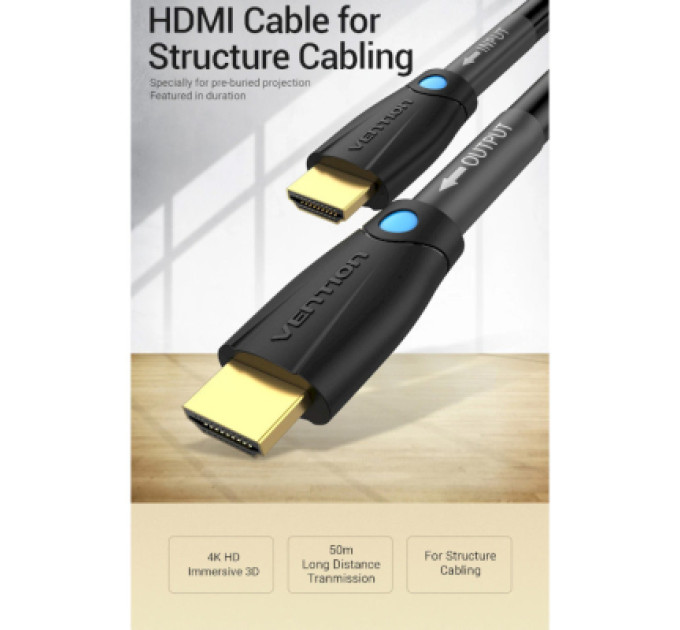 Vention Кабель мультимедійний HDMI to HDMI 8.0m V2.0 Engineering 4K 60Hz 18Gbps HD 7.1 PVC Black Vention (AAMBK)