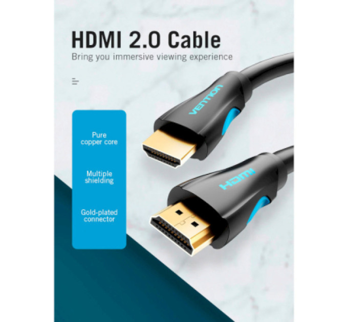 Vention Кабель мультимедійний HDMI to HDMI 15.0m V2.0 4K 30Hz PVC Vention (VAA-M02-B1500)