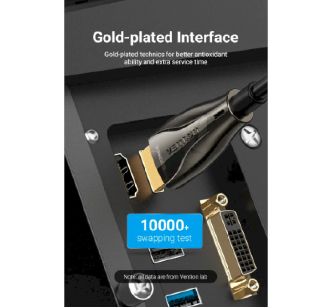 Vention Кабель мультимедійний HDMI to HDMI 50.0m V2.0 Optical 4K 60Hz 18Gbps Dolby 7.1 PVC Black Zinc Alloy Vention (ALABX)