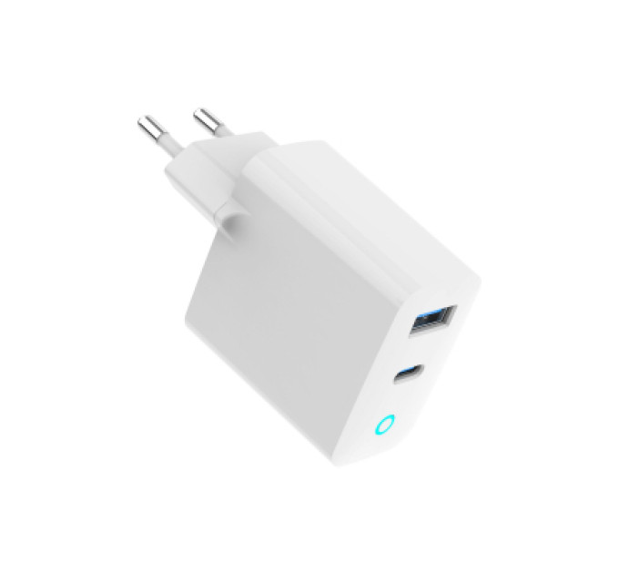 Gembird Зарядний пристрій Gembird 1хUSB-A (QC3.0 18W) + 1xType-C (PD 65W) white (TA-UC-PDQC65L-W-01)
