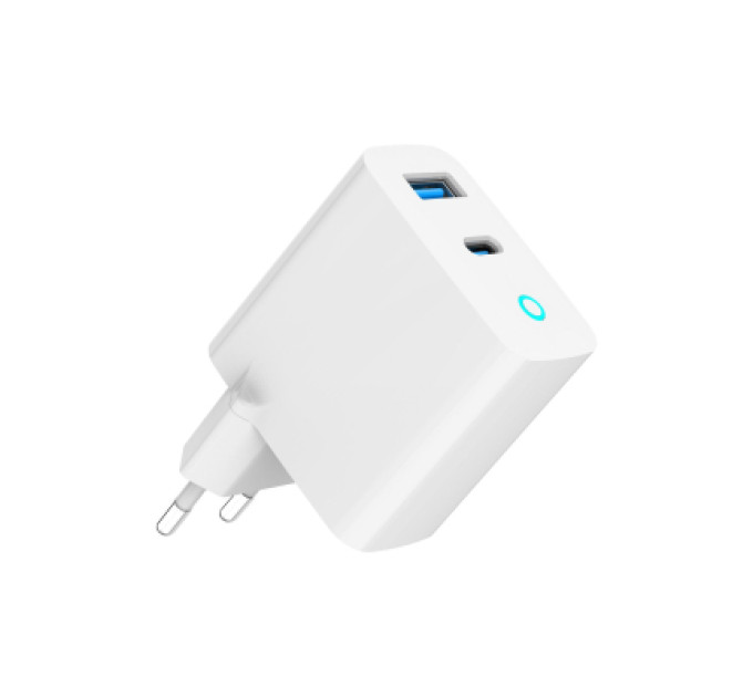 Gembird Зарядний пристрій Gembird 1хUSB-A (QC3.0 18W) + 1xType-C (PD 65W) white (TA-UC-PDQC65L-W-01)