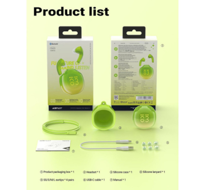 Acefast Навушники Acefast T9 Avocado Green (6974316282556)