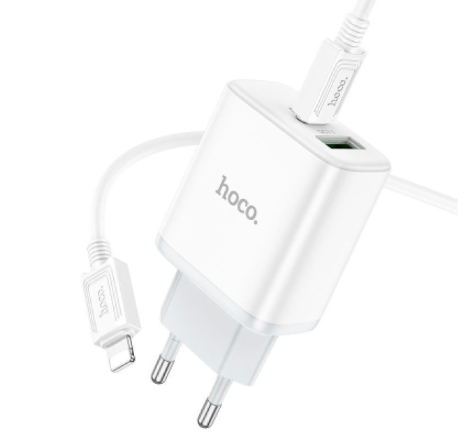 HOCO Зарядний пристрій HOCO C105A Stage 1xUSB-C PD20W + 1xUSB QC3.0 + cable USB-C to Lightning White (6931474782939)