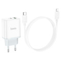 HOCO Зарядний пристрій HOCO C105A Stage 1xUSB-C PD20W + 1xUSB QC3.0 + cable USB-C to Lightning White (6931474782939)
