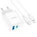 HOCO Зарядний пристрій HOCO C105A Stage 1xUSB-C PD20W + 1xUSB QC3.0 + cable USB-C to Lightning White (6931474782939)