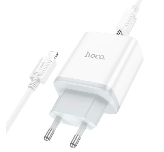 HOCO Зарядний пристрій HOCO C105A Stage 1xUSB-C PD20W + 1xUSB QC3.0 + cable USB-C to Lightning White (6931474782939)