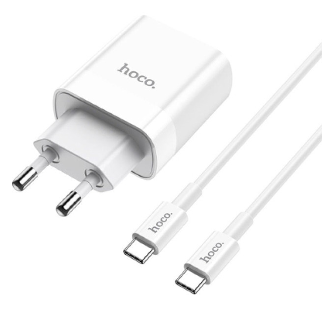 HOCO Зарядний пристрій HOCO C80A Rapido 1xUSB-C PD20W + 1xUSB QC3.0 + cable USB-C to USB-C White (6931474740533)