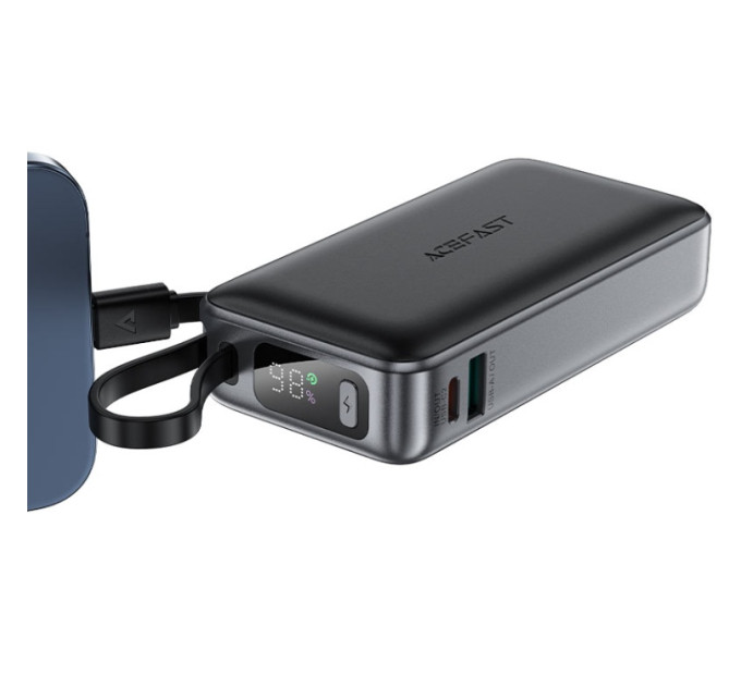 Acefast Батарея універсальна Acefast 10000mAh 30W PD, USB-C witch cable, USB-A, Li-Pol, M7 Black (6974316283379)
