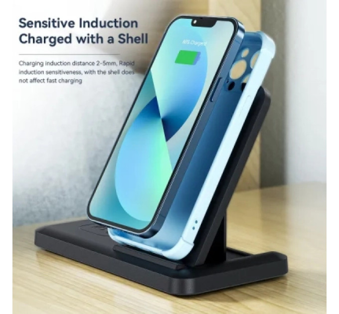Essager Зарядний пристрій Essager 4-in-1 wireless charger 15W foldable desktop black (EWXZM-JC01-Z)