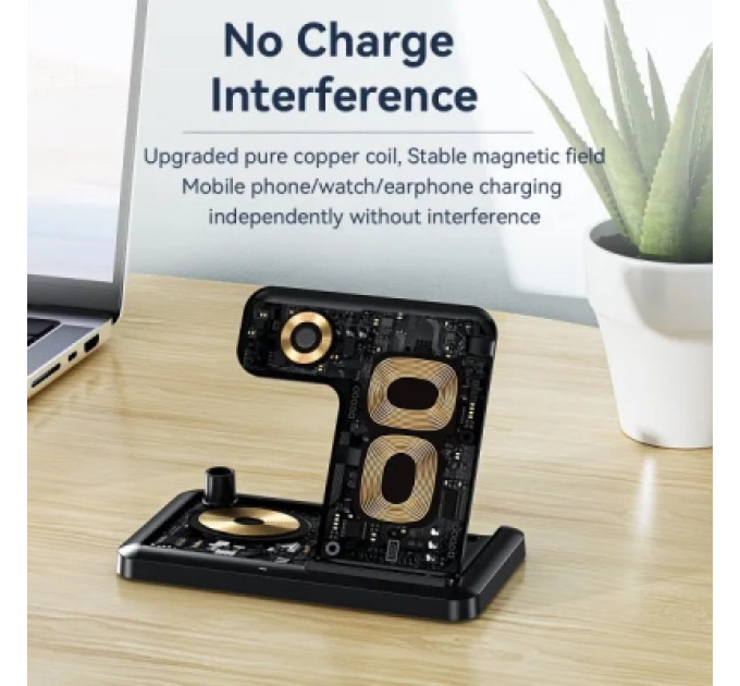 Essager Зарядний пристрій Essager 4-in-1 wireless charger 15W foldable desktop black (EWXZM-JC01-Z)