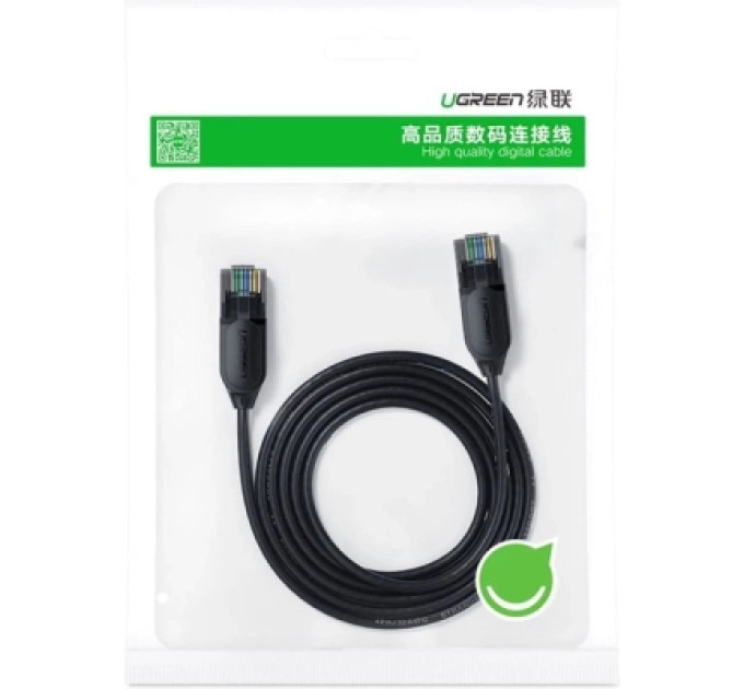 Ugreen Патч-корд 1м, U/UTP CAT 6A Copper Ethernet Cable тонкий(діаметр 2.8мм) NW122 Black UGREEN (70332)
